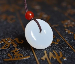 Chinese beautiful natural White jade hand carved Lucky Buckle Jadeite pendant., - Picture 1 of 1