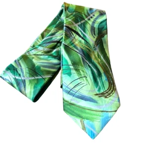 GARCIA Mens Silk Neck Tie • Green Abstract “Butterfly Trap” • 63”L 3.5”W - Picture 1 of 5