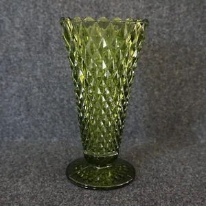 Indiana Glass Footed Vase Emerald Green Diamond Point Pattern 8" Vintage - Picture 1 of 12