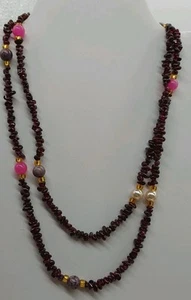 Granat Nugget Kunststoff Metall Strang Halskette Herz Knebelverschluss  - Bild 1 von 7