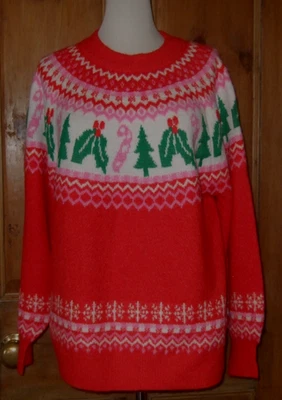 TU RED CHRISTMAS JUMPER FAIRISLE HOLLY SUGAR CANE SZ 18 NEW TAG - Image 1 of 3