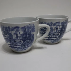 Vintage Wedgwood England Countryside Blue Enoch Weiß Tee Kaffeetasse 2 Stück - Bild 1 von 9