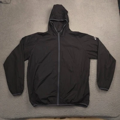 ASICS Men Black Packable Hooded Full Zip Lightweight Windbreaker Jacket L - Image 1 of 4