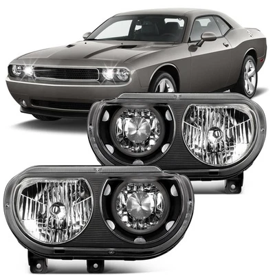 Pair For 2008-2014 Dodge Challenger Headlights Assembly Black Housing Left+Right - Image 1 of 4