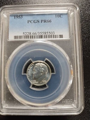 1953 P Dimes Roosevelt PCGS PR-66 - Image 1 of 2