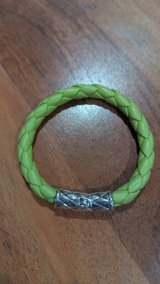 John Hardy Plata de Ley Verde 7" Cuero de Kali Trenzado con Cierre de Empuje Foto 1 de 1