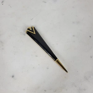 Monet Vintage Enamel Brooch Pin Black Gold Tone Art Deco Statement Jewelry - Picture 1 of 24