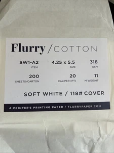 Flurry Cotton A2 4.25 X 5.5 Soft White 118# Thick Paper Card Making Letterpress - Picture 1 of 6