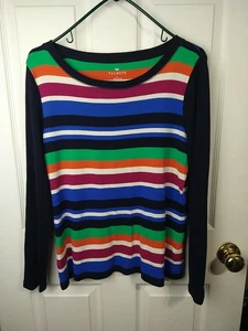 Camiseta Talbots Mujer L LS Colorida Rayas Informal Elastizada Comodidad - Imagen 1 de 8