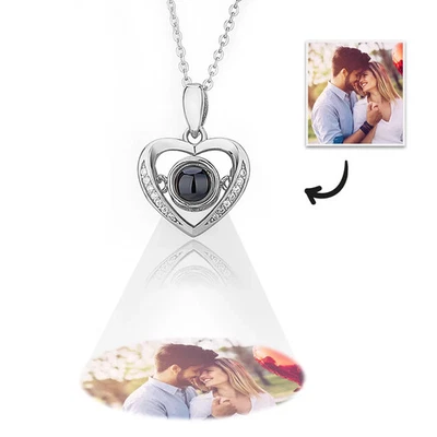 Custom Heart Projection Necklace with Diamonds Unique Gift for Couples - Image 1 of 4