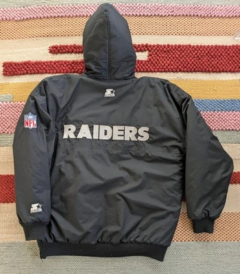 Vintage 1990s Oakland Raiders Starter NFL Football Puffer Jacket / size XL - Image 1 of 4