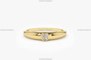 Dome Band Fine Anniversary Ring 14k Yellow Gold Natural Diamond - Picture 1 of 3