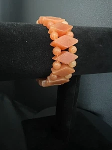 Orange Aventurine Stretch Bracelet Diamond & Sphere Shaped Natural Stone Jewelry - Picture 1 of 4