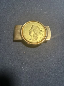 Vintage Gold-Plate Money Clip with Kellogg & Co. 1854 Liberty Head Faux Coin - Picture 1 of 3