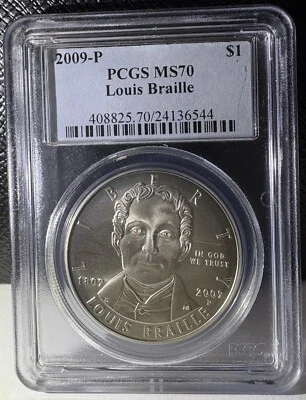 2009-P Louis Braille Bicentennial $1 Silver Commemorative PCGS MS 70 - Image 1 of 2