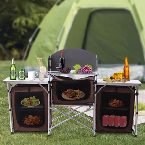 Klappbarer Camping Küchentisch Picknick Schrank Tisch Tragbar Kochen Aufbewahrung Regal - Bild 1 von 15