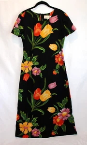 VTG 90's Y2K Kathie Lee Dark Floral Midi Dress Women's 6 - Picture 1 of 6