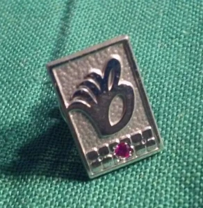 Beauty For All Seasons Sales Award Lapel Pin Silver-Tone Metal w/ Red Stone rare - Picture 1 of 4