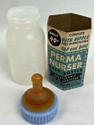 Perma Nurser Vintage Baby Bottle 4oz w/ Latex Nipple Made in USA Blue Ring 