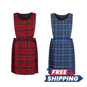 Girls School Uniform Sleeveless Tartan Bib Pinafore Dress UK Size 2-16 Years - Picture 1 of 7