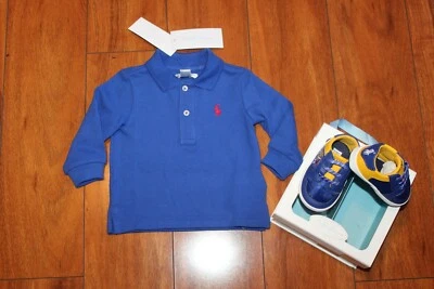 NWT BOYS RALPH LAUREN POLO SZ 2 SHOES CRIB 3-6 MONTHS, SHIRT SZ 6 MONTHS - Image 1 of 4