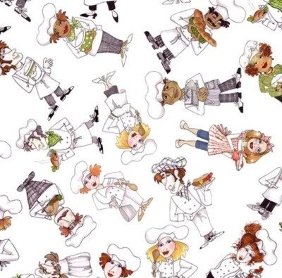 Loralie Designs - Tossed Chefs  👩‍🍳 - White Quilting And Crafting Fabric  - Image 1 of 2