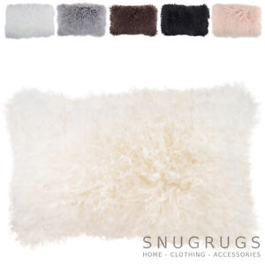 Mongolian Long Curly Wool Sheepskin Cushion / Pillow & Cushion Inner - 30 x 50cm