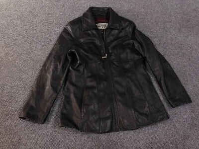 Wilsons Pelle Studio Chaqueta de Cuero Grande Negro Aislado Exterior Cremallera Trench Foto 1 de 4