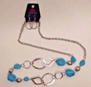 Nuevo conjunto de pendientes y collares de joyería de paparazzi ""Geo azul verdadero"" azul - Imagen 1 de 2