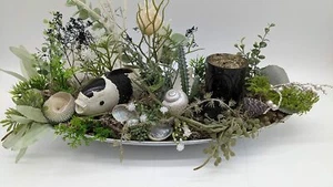 Tischgesteck Sommergesteck Maritim Teelicht Koi Schnecke Muschel Gräser weiß ... - Bild 1 von 5
