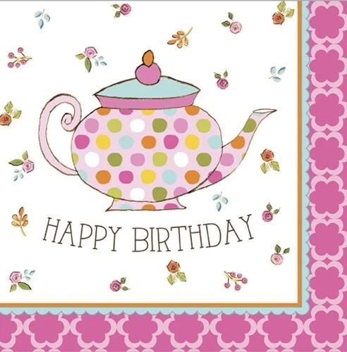 Tea Time "Happy Birthday" Party Napkins - Children's Partyware - Image 1 of 1
