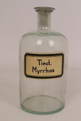 Apotheker Flasche Medizin Glas Klar Tinct. Myrrhae Antik Deckelflasche • 26€