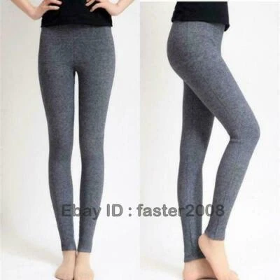 Womens Cashmere Wool Blend High Waist Leggings Snug Seamless Pants Winter Warm - Image 1 of 4