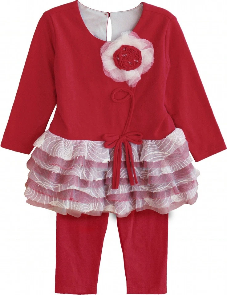 Nuevo Conjunto Niñas Boutique Isobella & Chloe Talla 4T Rojo Flor Volantes Otoño Vacaciones Foto 1 de 1