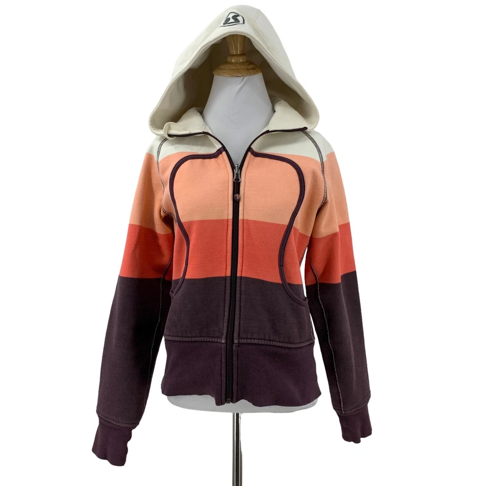 Chaqueta con Capucha Lululemon Remix Para Mujer 2/4 Rayas Cremallera Completa Forrada de Vellón *RARA Foto 1 de 4