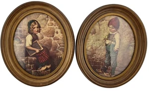2 antike Kaulbach Hänsel & Gretel gerahmte Drucke 9" ovale Holzrahmen - Bild 1 von 6