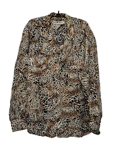 Womens JH Collectables Blouse Top Size 16 Brown Animal Print 100% Silk Button - Picture 1 of 5