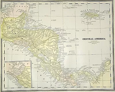 Old Antique 1887 Atlas Map ~ JAMAICA - CENTRAL AMERICA ~ Free S&H • 21.59$
