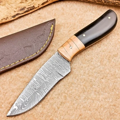 手工制作大马士革钢制薄刀 | 8.0 英寸 | 全唐皮革鞘 IT-2616 — 第 1/4 张图片