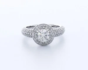 2,4 kt Laborgefertigter Diamant D/VVS2 Rundschliff 14 K Weißgold Krappen Halo Akzent Ring - Bild 1 von 4