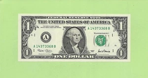 2001 ..UNCIRC $1 A 1437 3368 B .... 2001 $1 A-B BELLA BANCONOTA FRN - Foto 1 di 2