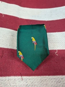 Vintage Polo Ralph Lauren Tie Parrot Print 100% Silk Made In USA Green Birds - Picture 1 of 6