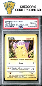 1999 Pokémon Base (Shadowless) Pikachu Red Cheeks #58 PSA 10 (New Cert!) - Picture 1 of 2
