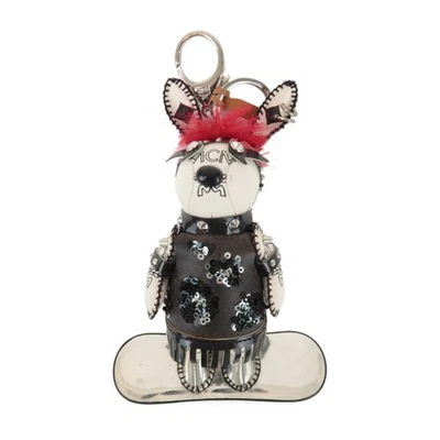 MCM Rabbit Skateboard Leather Metal Key Holder Ivory Black Used F/S - Image 1 of 4