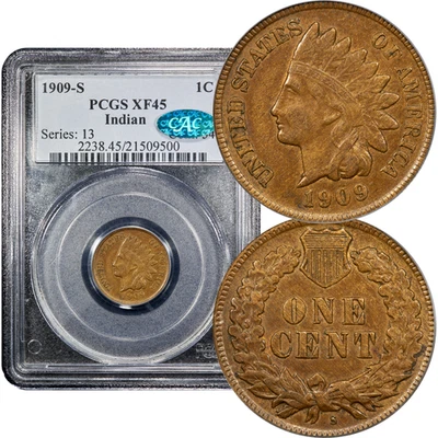 1909-S Indian Cent 1c PCGS XF45 BN CAC - Image 1 of 4