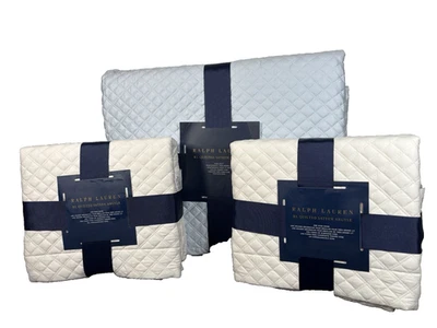 Ralph Lauren KING RL Juego de Edredón Acolchado Satén Argyle Shams Azul Off White 300TC Foto 1 de 4