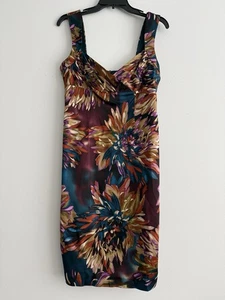 David Meister Talla 4 Seda Sin Mangas Otoño Colores Cálidos Verde azulado Silpa Midi Dorado Granate - Imagen 1 de 24