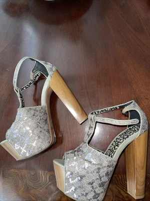 Sandalias Jessica Simpson Dany lentejuelas plataforma madera 5B Foto 1 de 4