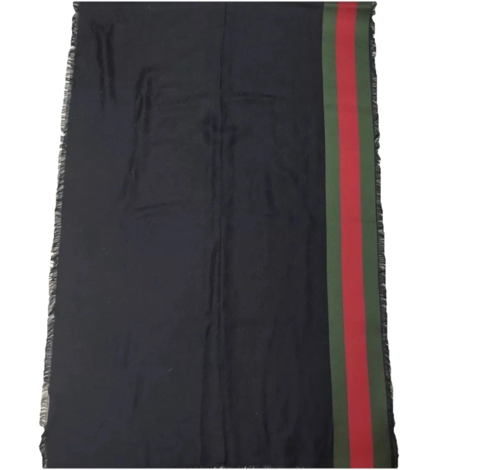 GUCCI черный шелк хлопок Webby отделка херес линия шаль надежном шарф подлинный украл - Изображение 1 из 4