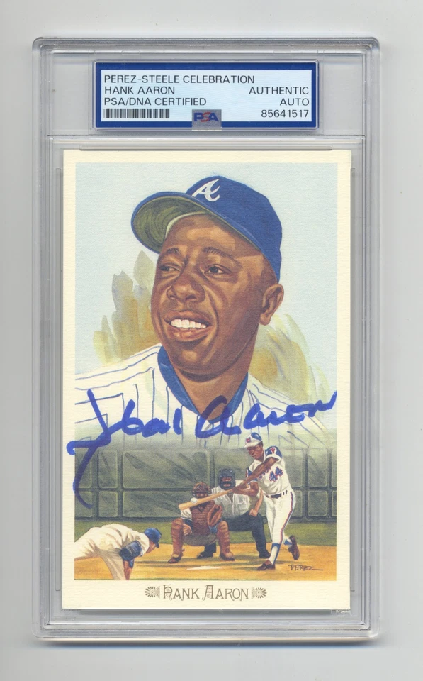 HANK AARON SIGNED PEREZ STEELE CELEBRATION CARD  PSA/DNA SLABBED - Image 1 of 1